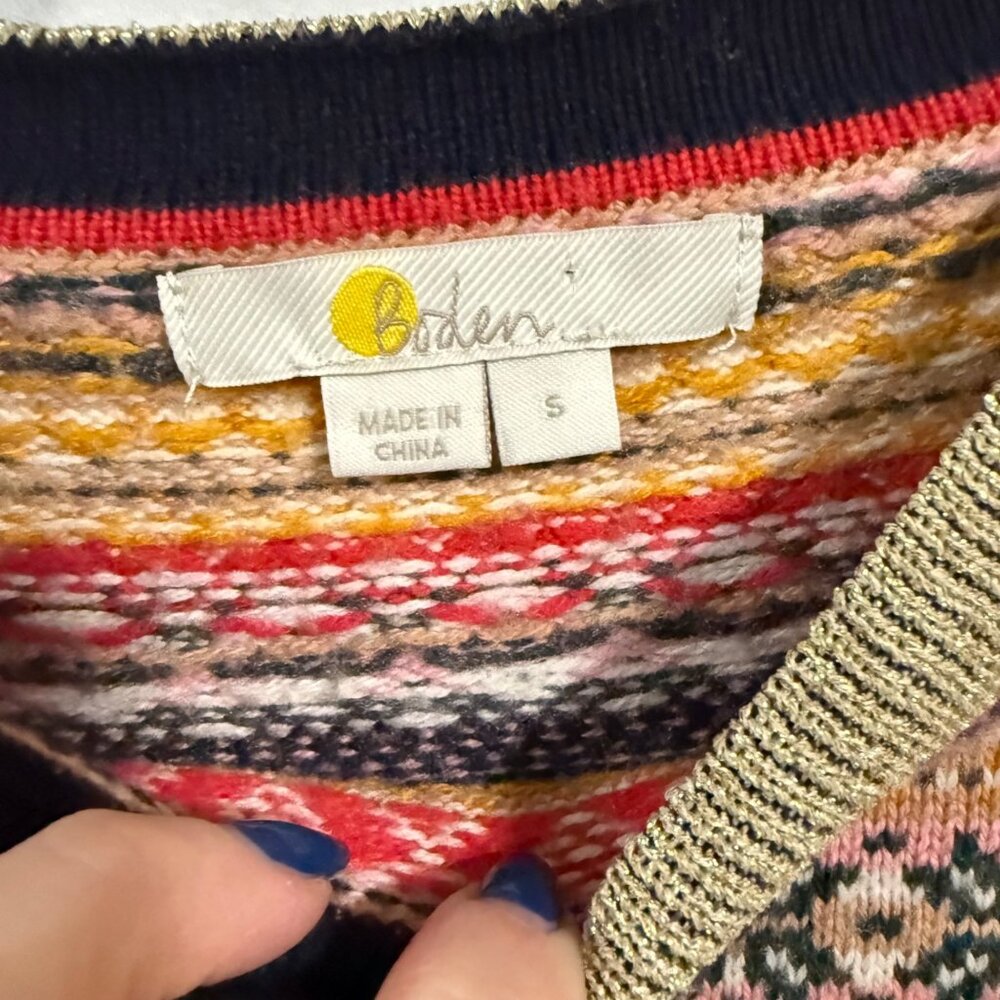 Boden Louise Fair Isle Sweater with Gold Trim Size S - Picture 2 of 10